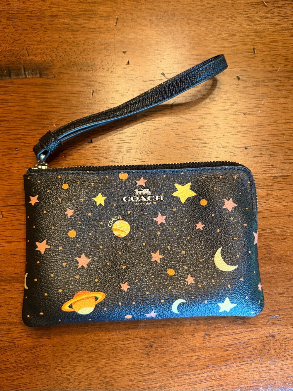 COACH Black Space Print Wristlet Pouch Quarter Zip
